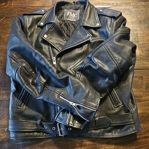 FMC Black Leather Bomber Jacket